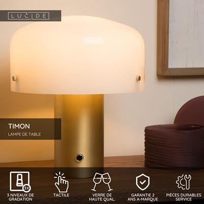 Lucide TIMON - Lampe de table - 1xE27 - Or Mat / Laiton